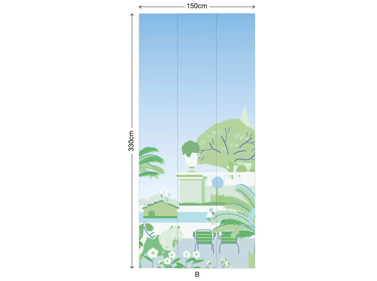 little cabari papier peint panoramique jardin arbre couleur bleu vert