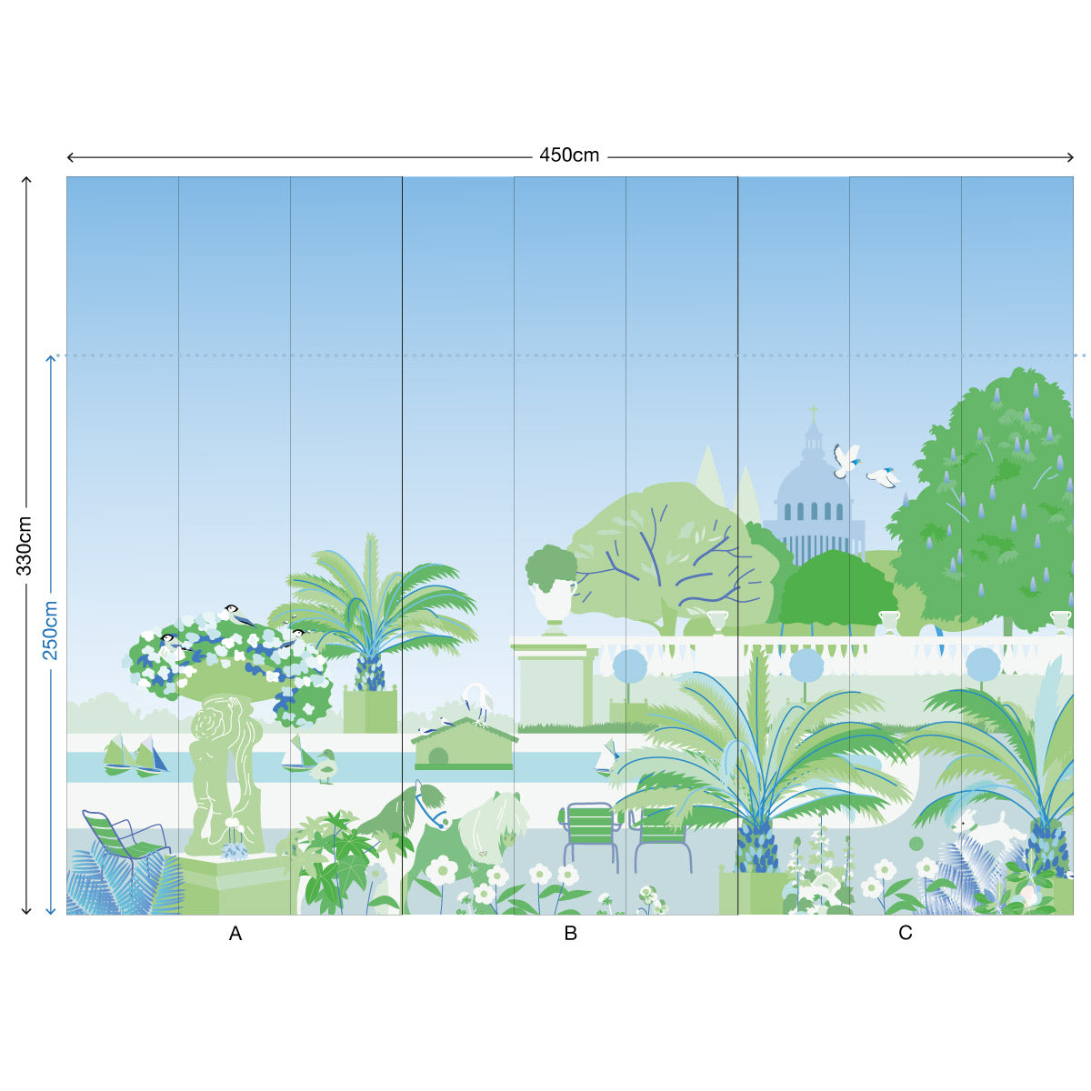 little cabari papier peint panoramique jardin arbre couleur bleu vert