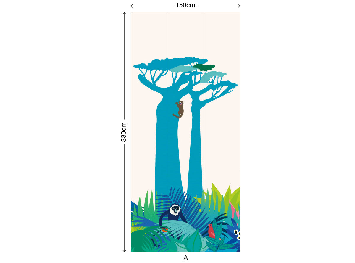 little cabari papier peint panoramique arbre animal couleur multicolore