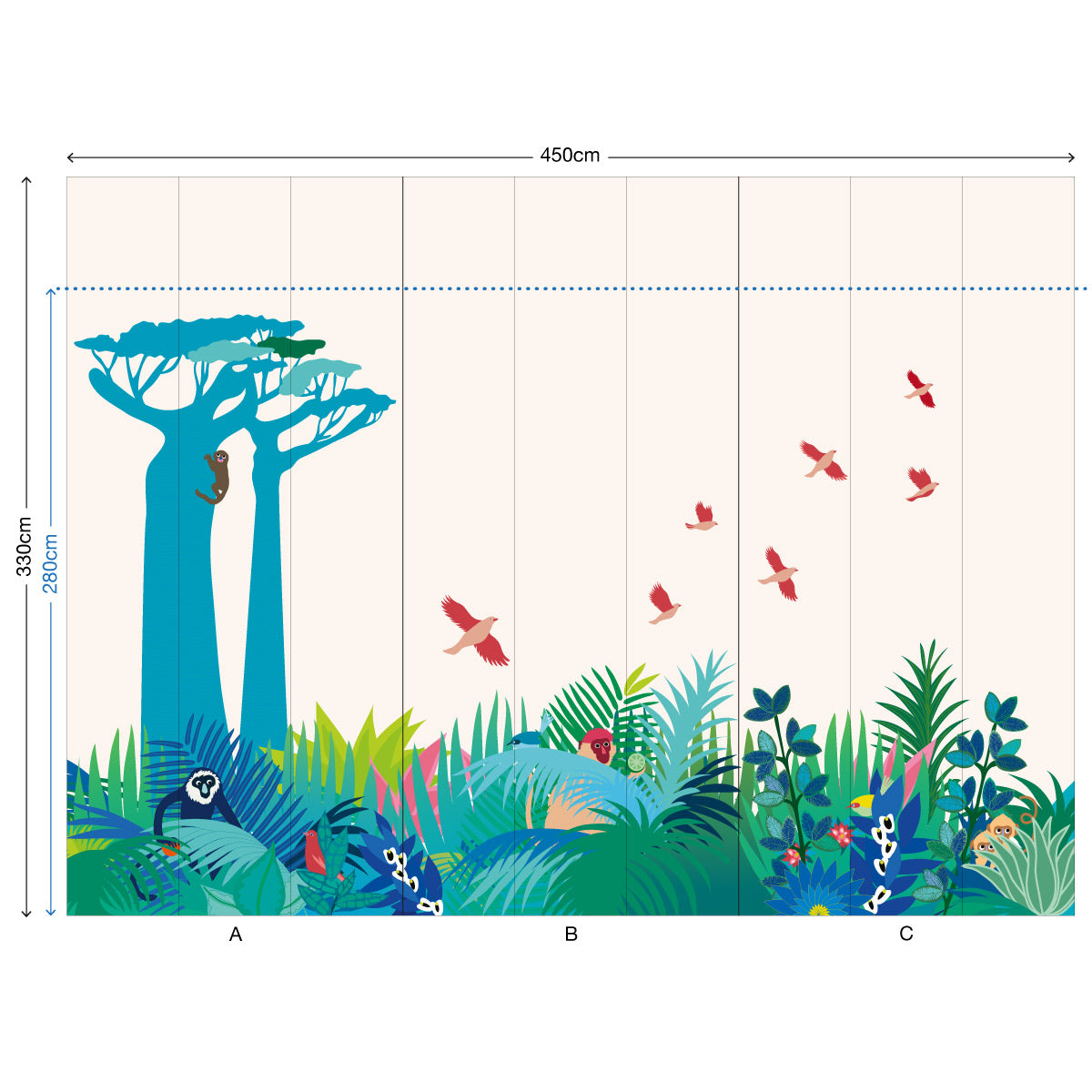 little cabari papier peint panoramique arbre animal couleur multicolore