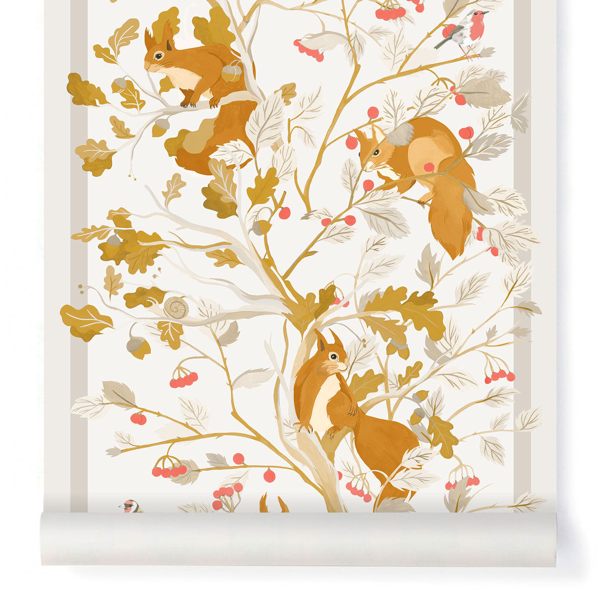 little cabari papier peint arbre animal couleur orange beige