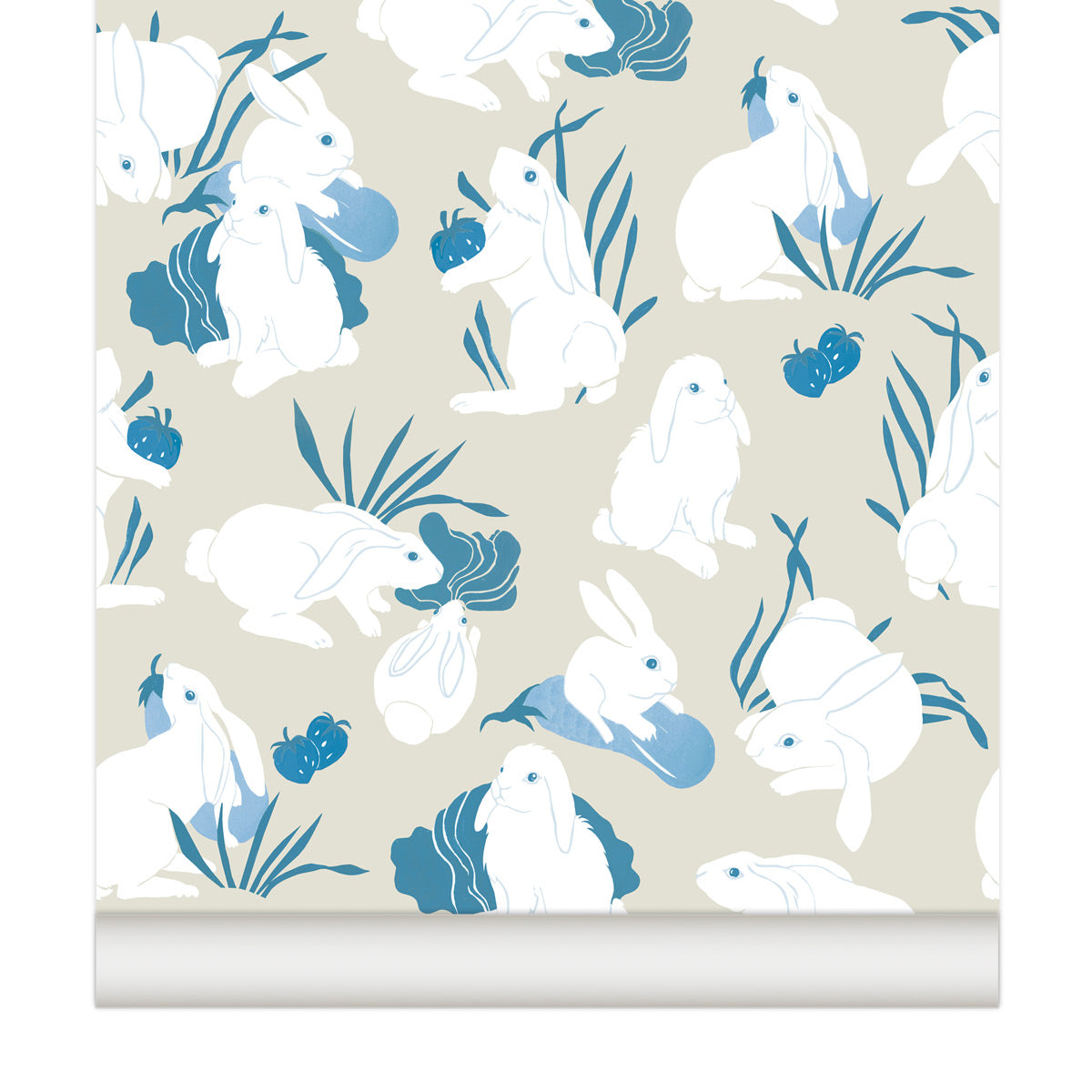 little cabari papier peint lapin animal couleur bleu gris