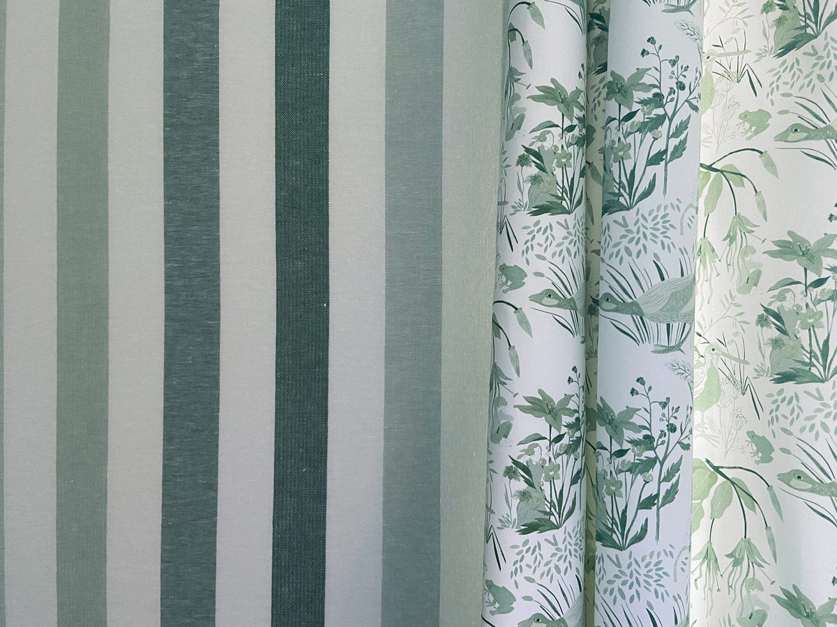 little cabari coupon de tissu plante oiseaux couleur vert