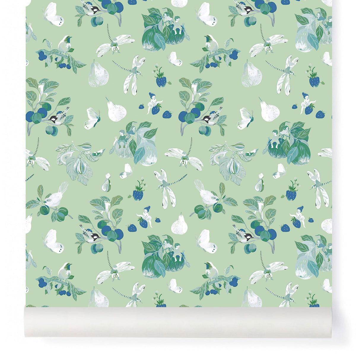 little cabari papier peint plante fruit nature couleur bleu vert