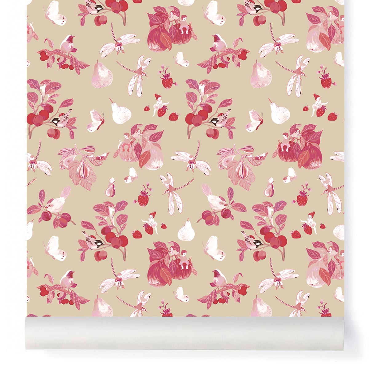 little cabari papier peint plante fruit nature couleur rose beige