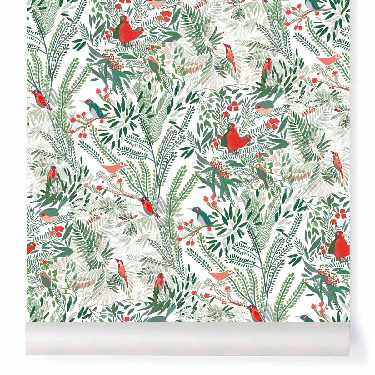 little cabari papier peint nature oiseau couleur vert rouge