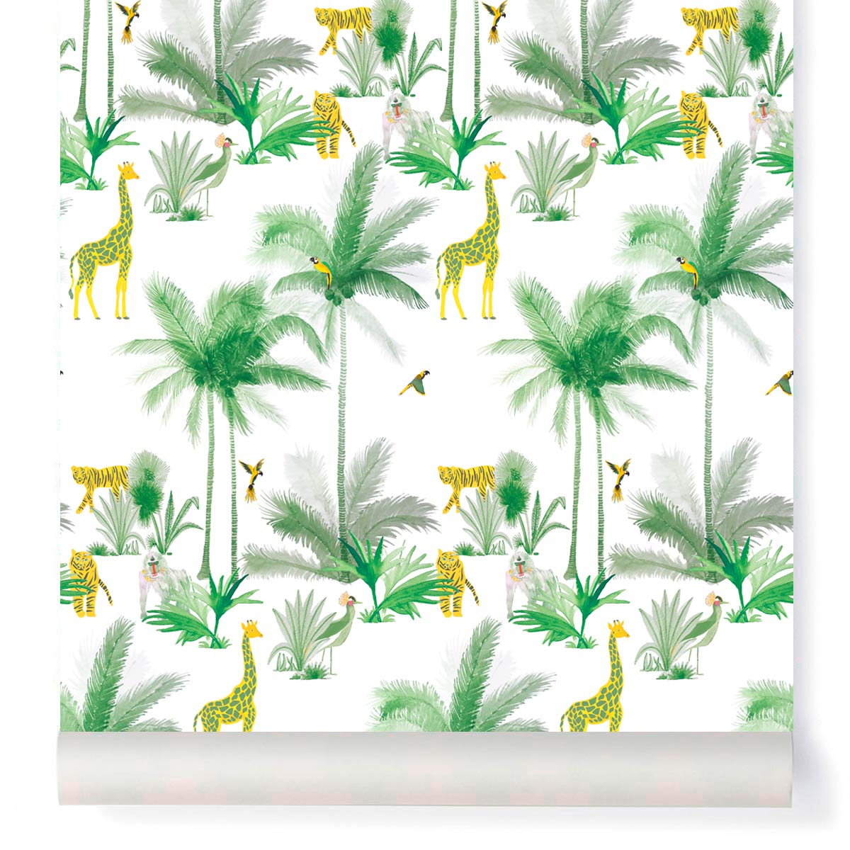 little cabari papier peint palmier animal couleur vert