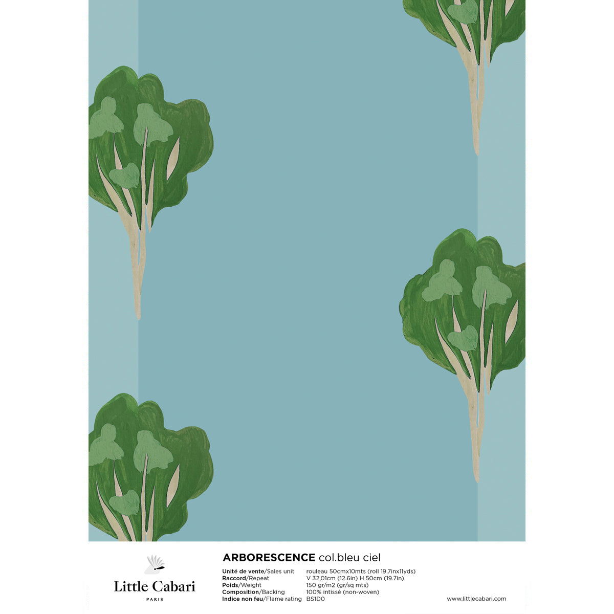 little cabari échantillon papier peint fleur couleur bleu vert