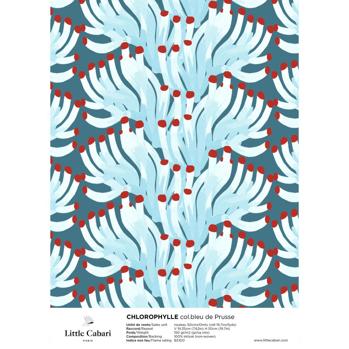 little cabari échantillon papier peint plante couleur bleu rouge