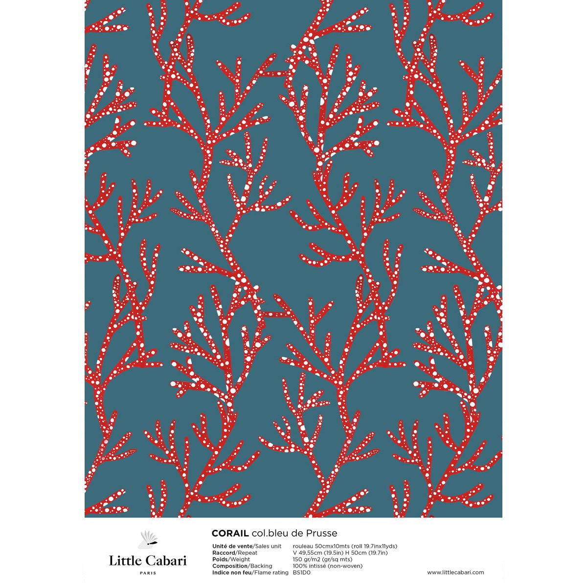 little cabari échantillon papier peint corail couleur rouge bleu