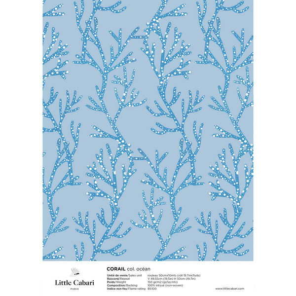little cabari papier peint corail bleu océan