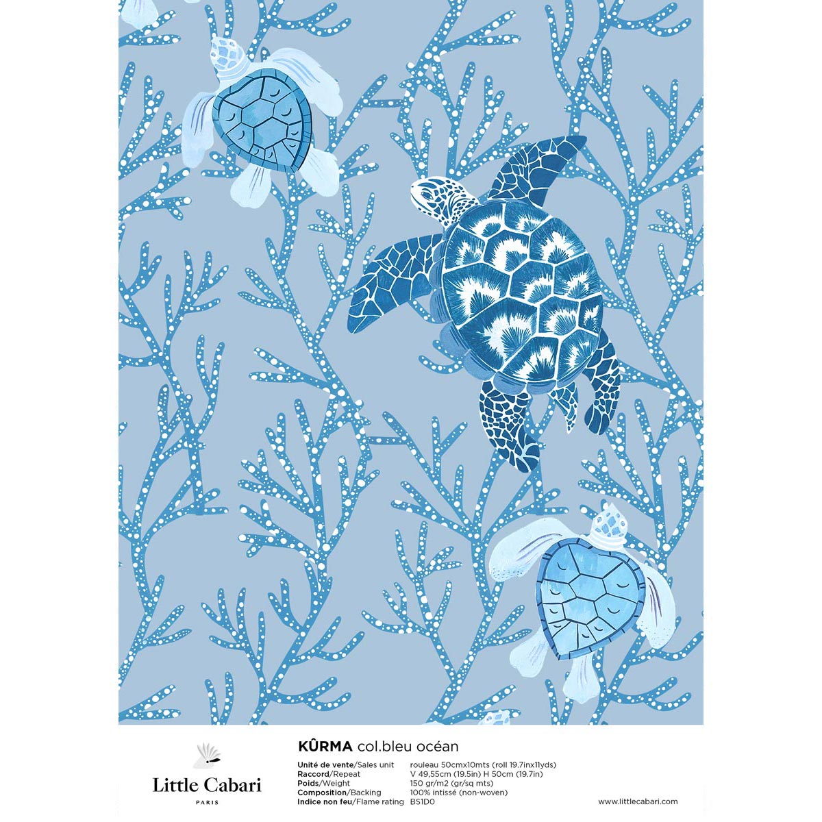 papier peint little cabari kurma bleu océan