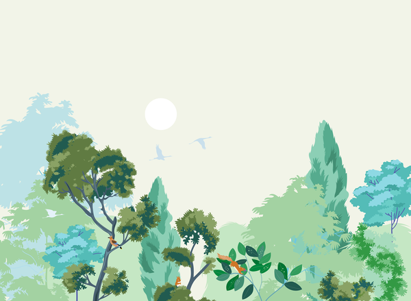 little cabari papier peint panoramique nature arbre couleur vert