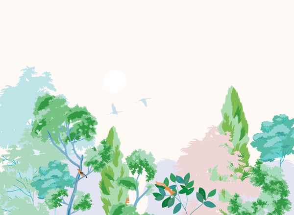 little cabari papier peint panoramique nature arbre couleur vert rose poudré