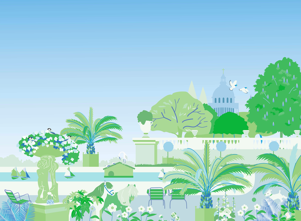 little cabari papier peint panoramique jardin plante couleur vert bleu