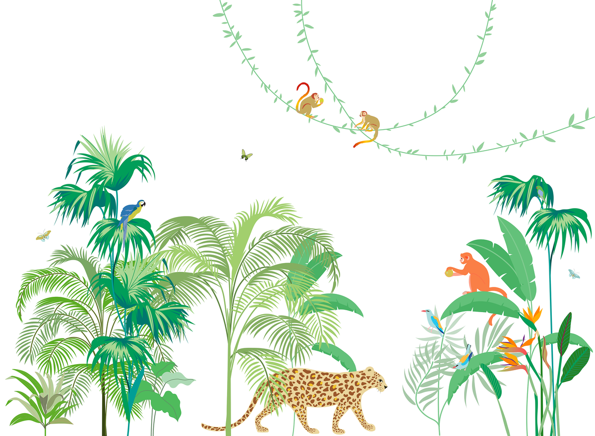 little cabari papier peint panoramique jungle couleur vert 