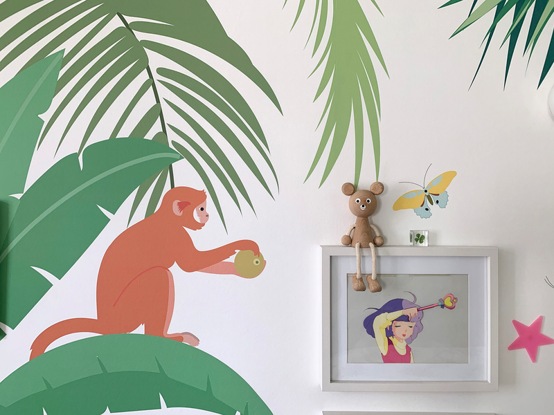little cabari papier peint panoramique jungle animal couleur vert 