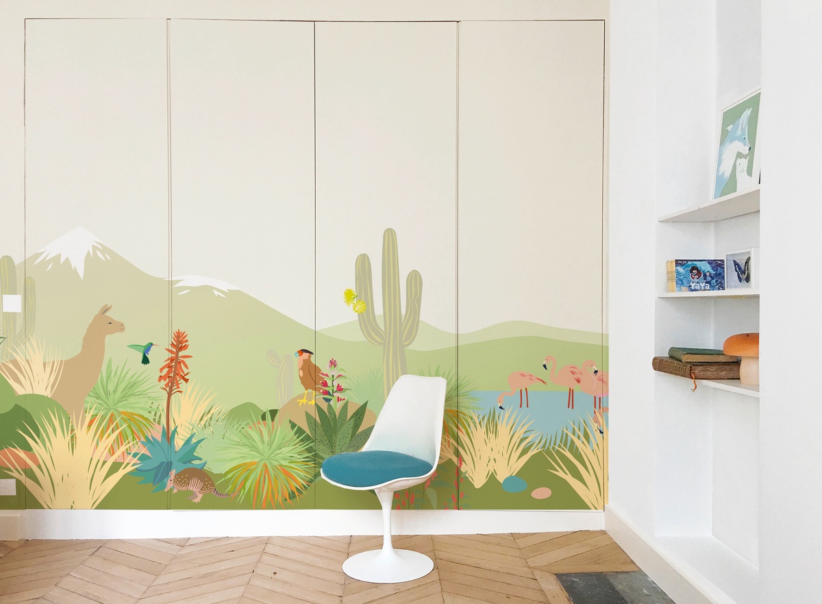 little cabari papier peint panoramique nature animal couleur beige vert