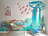 little cabari papier peint panoramique arbre animal couleur multicolore