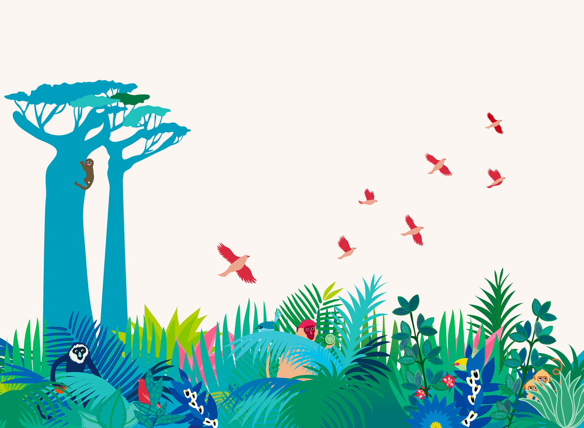 little cabari papier peint panoramique arbre animal couleur multicolore