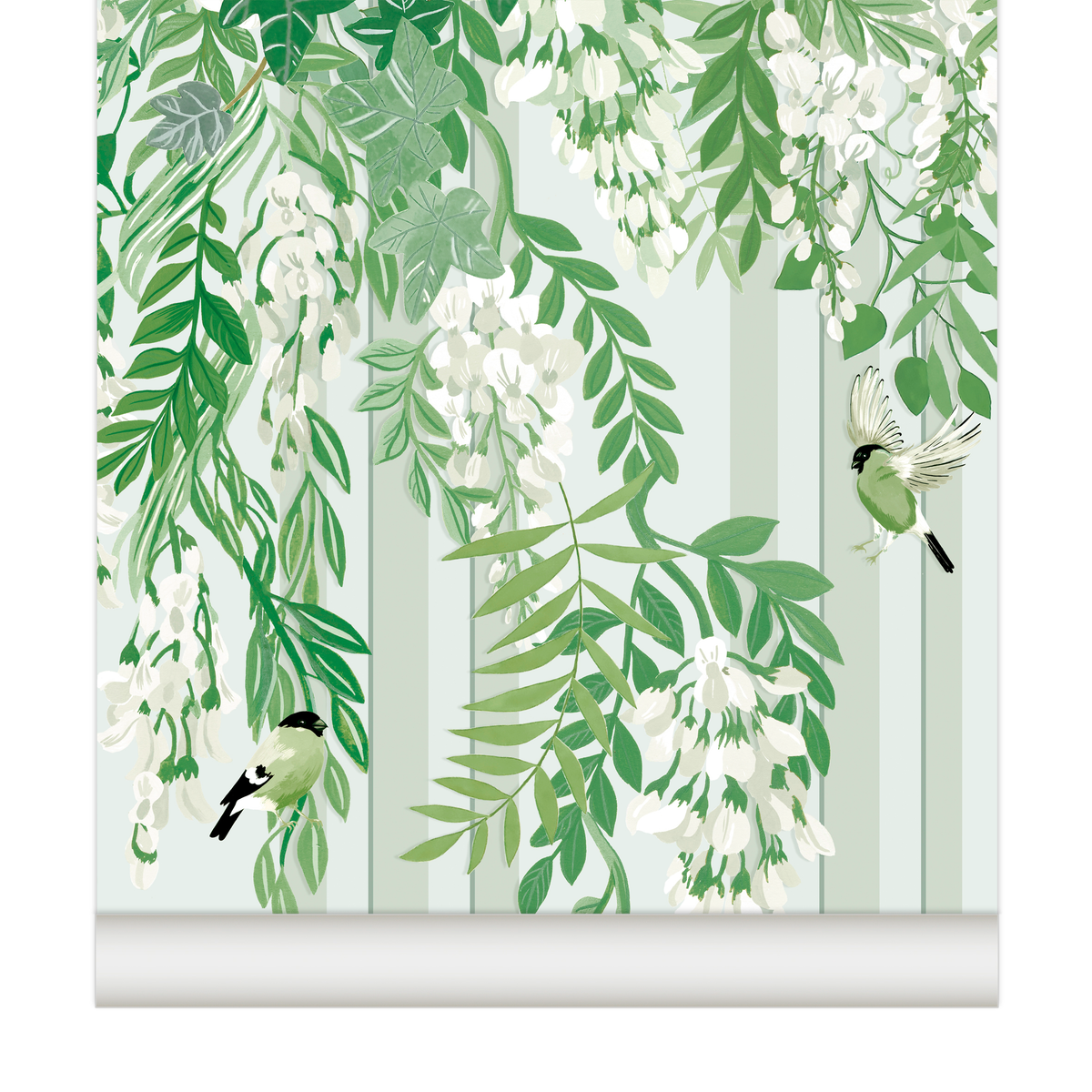 little cabari papier peint panoramique feuille trait couleur vert