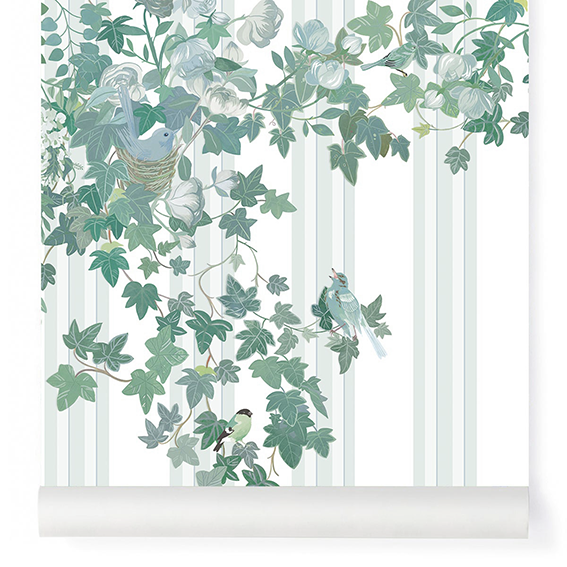 little cabari papier peint panoramique feuille trait couleur vert