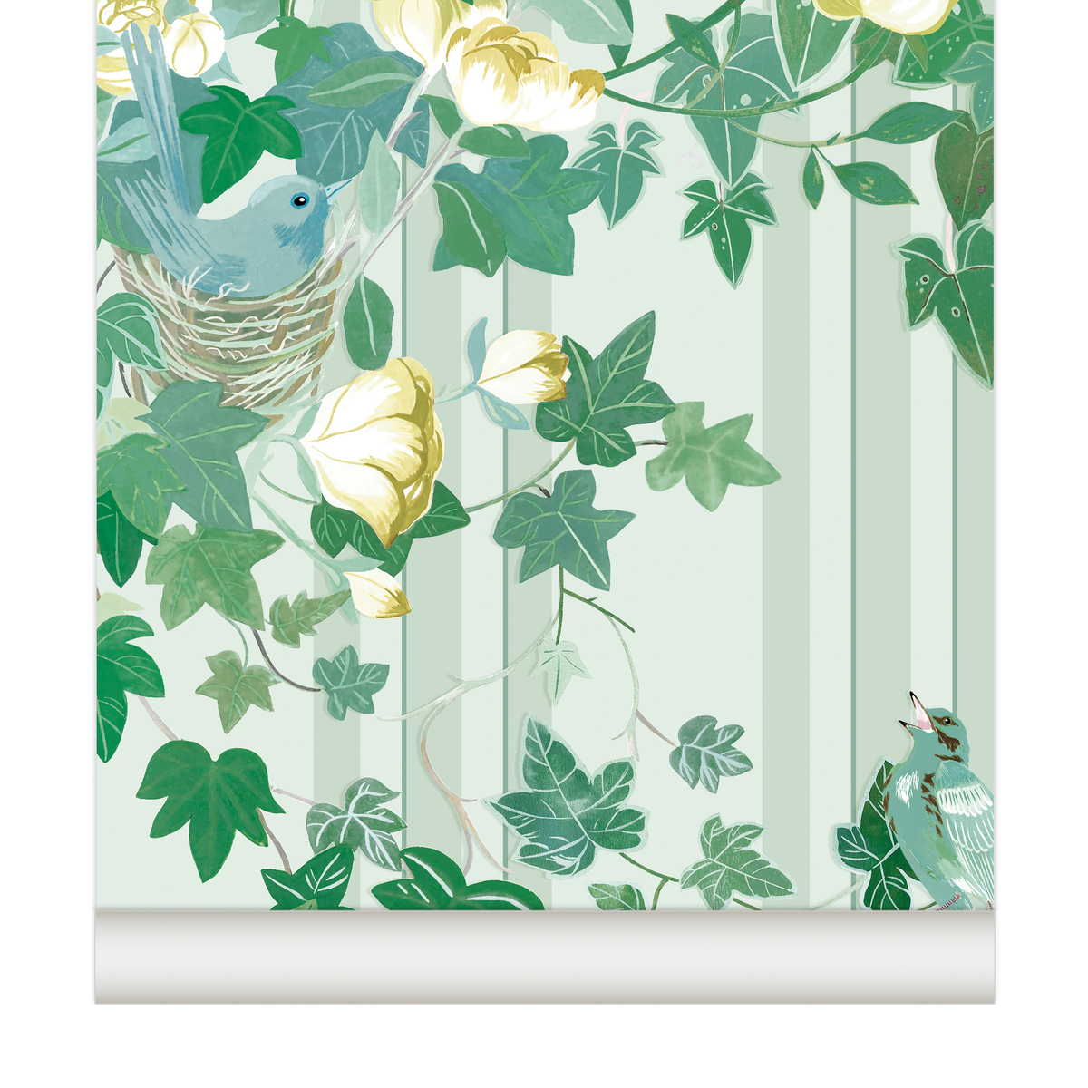 little cabari papier peint panoramique feuille trait fleur couleur vert jaune