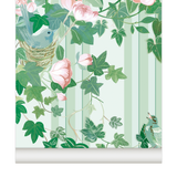 little cabari papier peint panoramique feuille trait fleur couleur vert rose