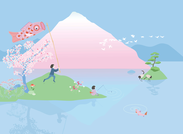 little cabari papier peint panoramique lac montagne fleur couleur rose bleu