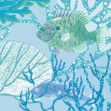 little cabari papier peint panoramique mer poisson couleur bleu