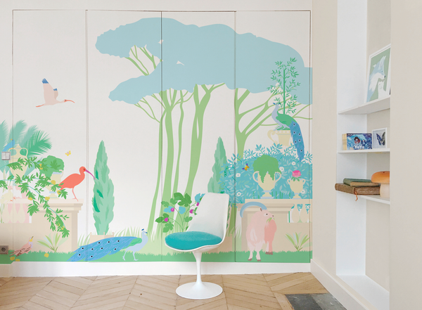 little cabari papier peint panoramique jardin animal couleur multicolore