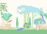little cabari papier peint panoramique jardin animal couleur vert rose bleu