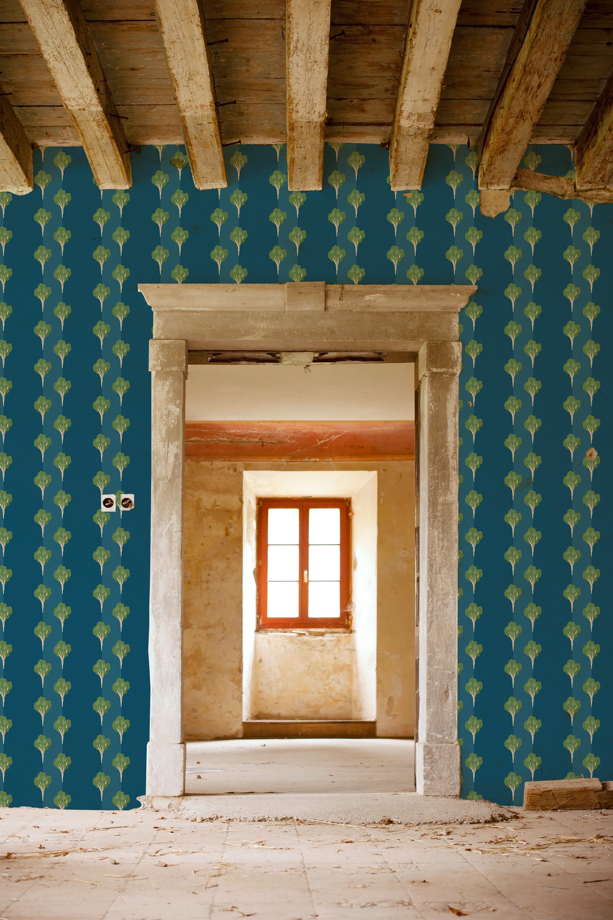 little cabari papier peint arbre couleur vert bleu 