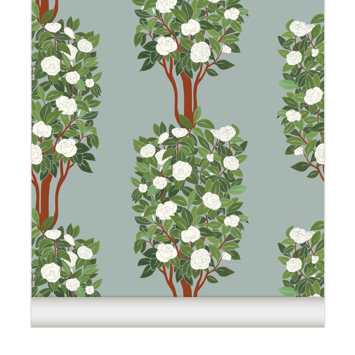 little cabari papier peint arbre fleur couleur vert bleu gris blanc 