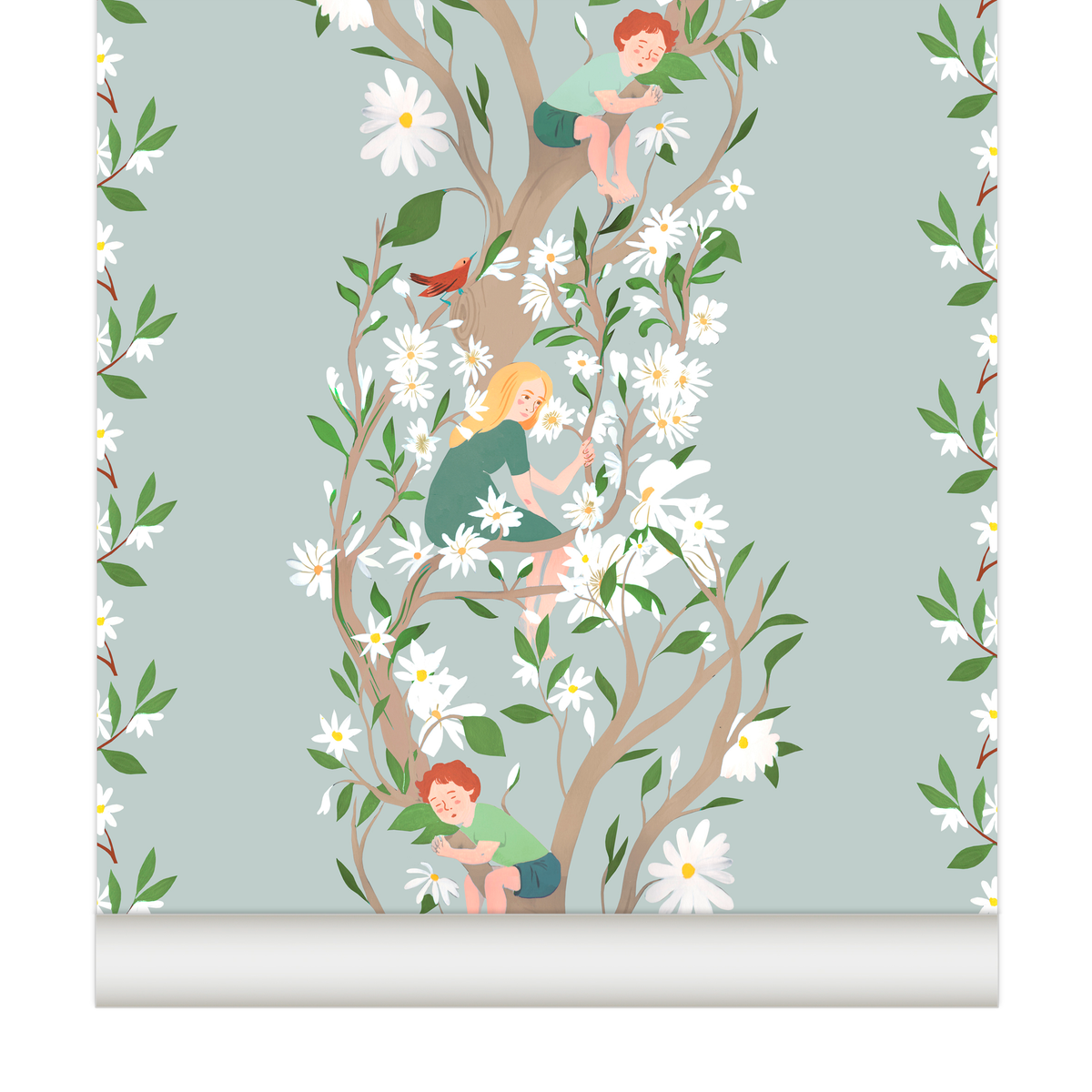 little cabari papier peint enfant fleur couleur bleu ciel