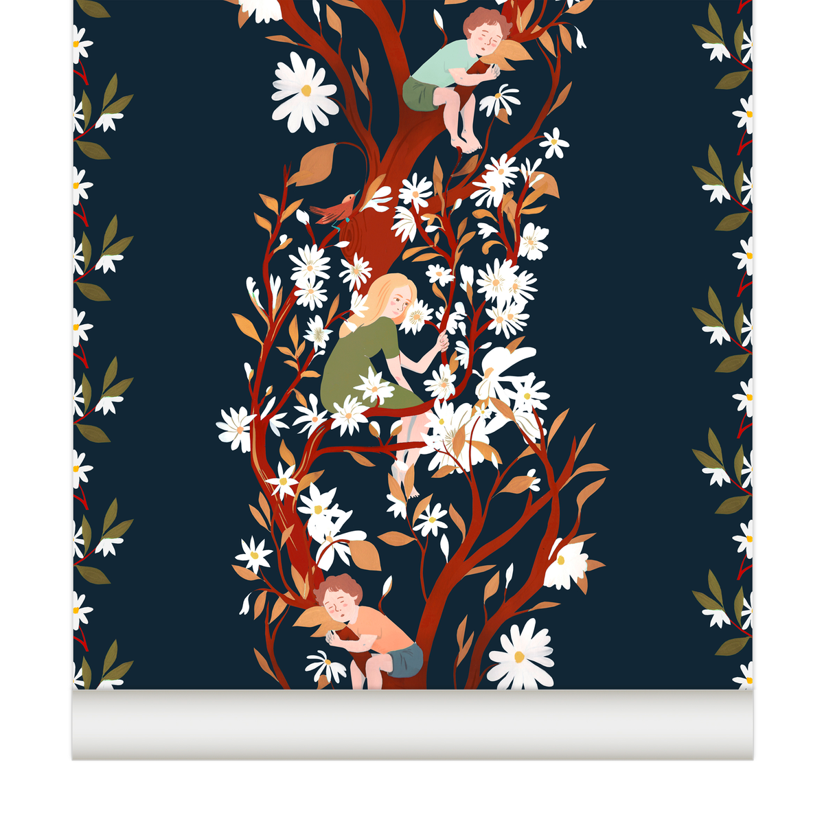 little cabari papier peint enfant fleur couleur bleu nuit