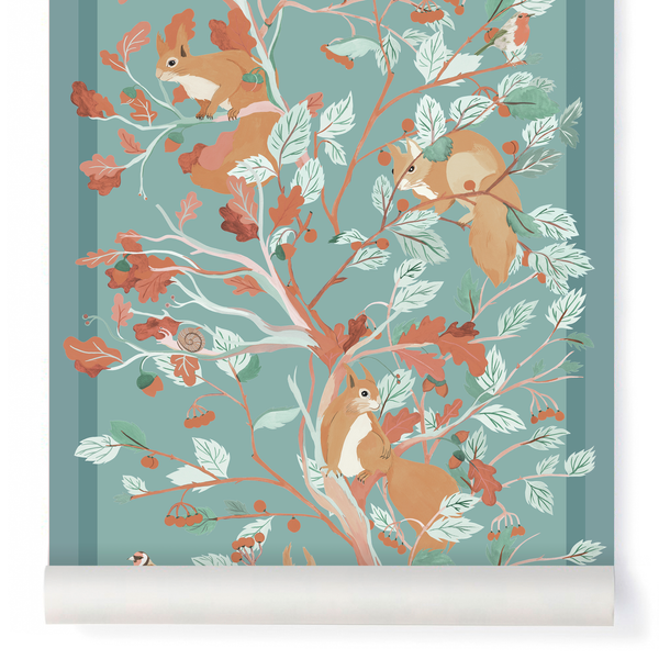 little cabari papier peint arbre animal couleur orange bleu