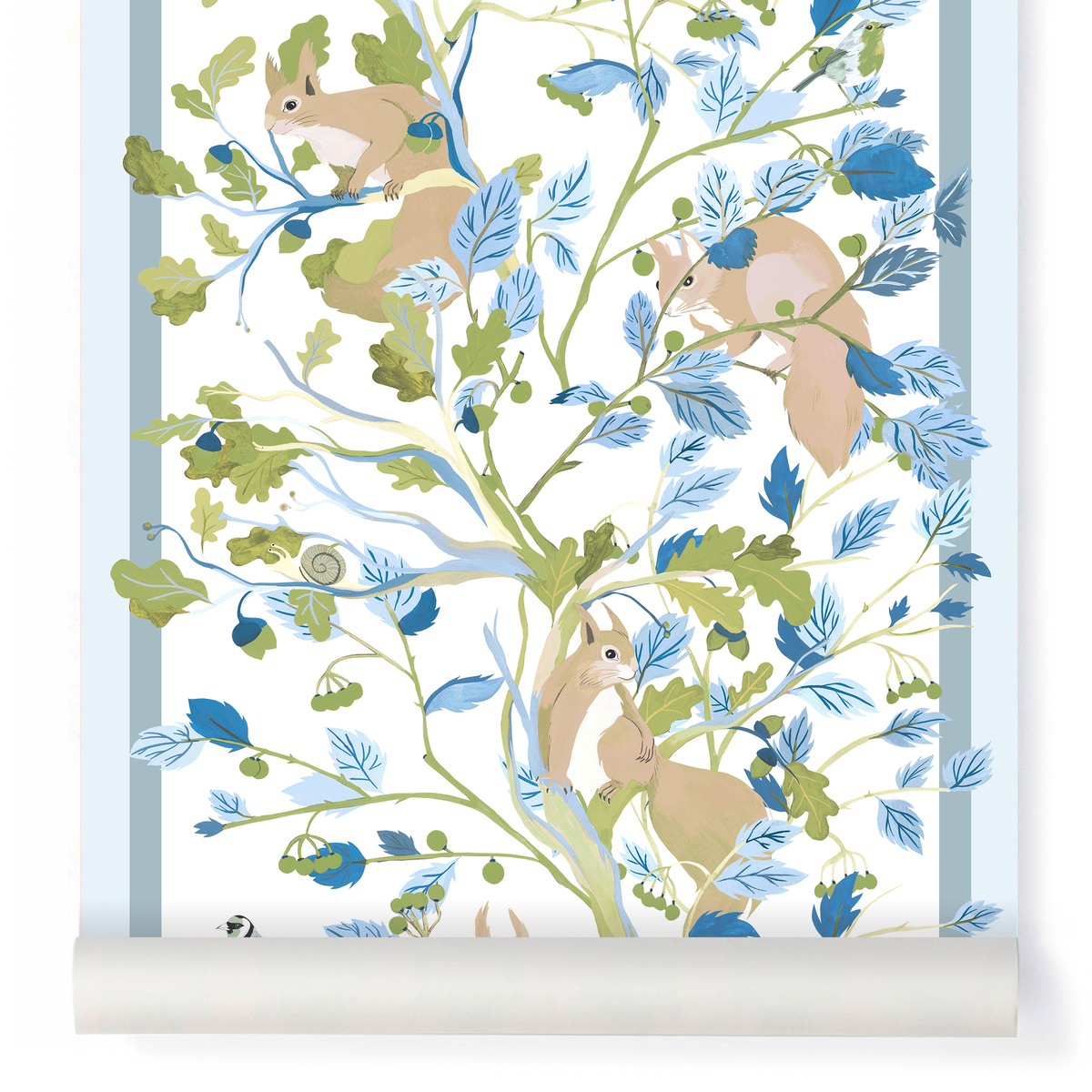 little cabari papier peint arbre animal couleur vert bleu 