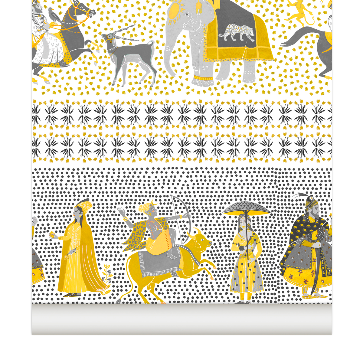 little cabari papier peint inde fleur animal animal couleur jaune gris