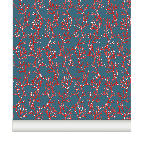 little cabari papier peint corail couleur rouge bleu