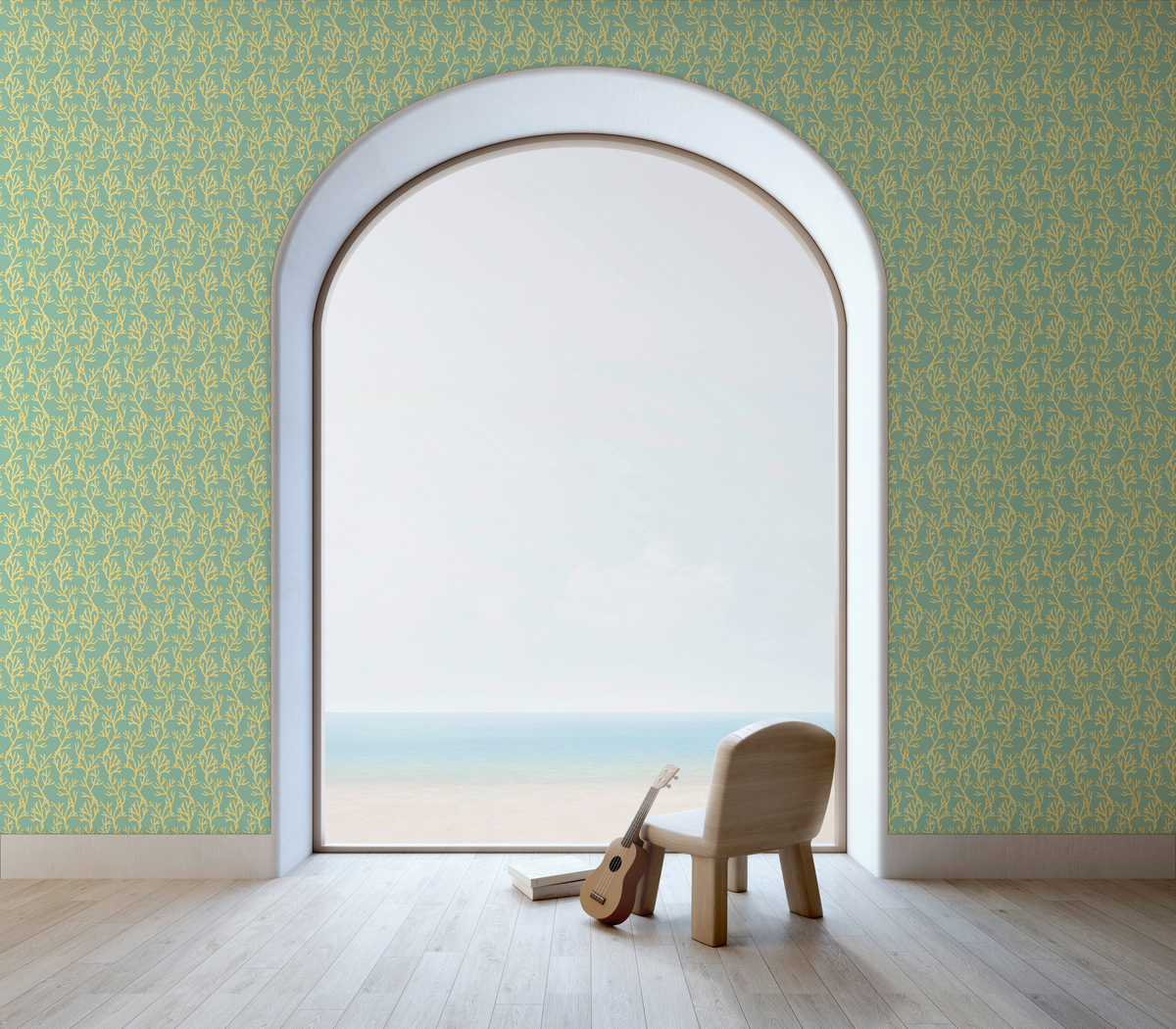 little cabari papier peint corail couleur jaune vert