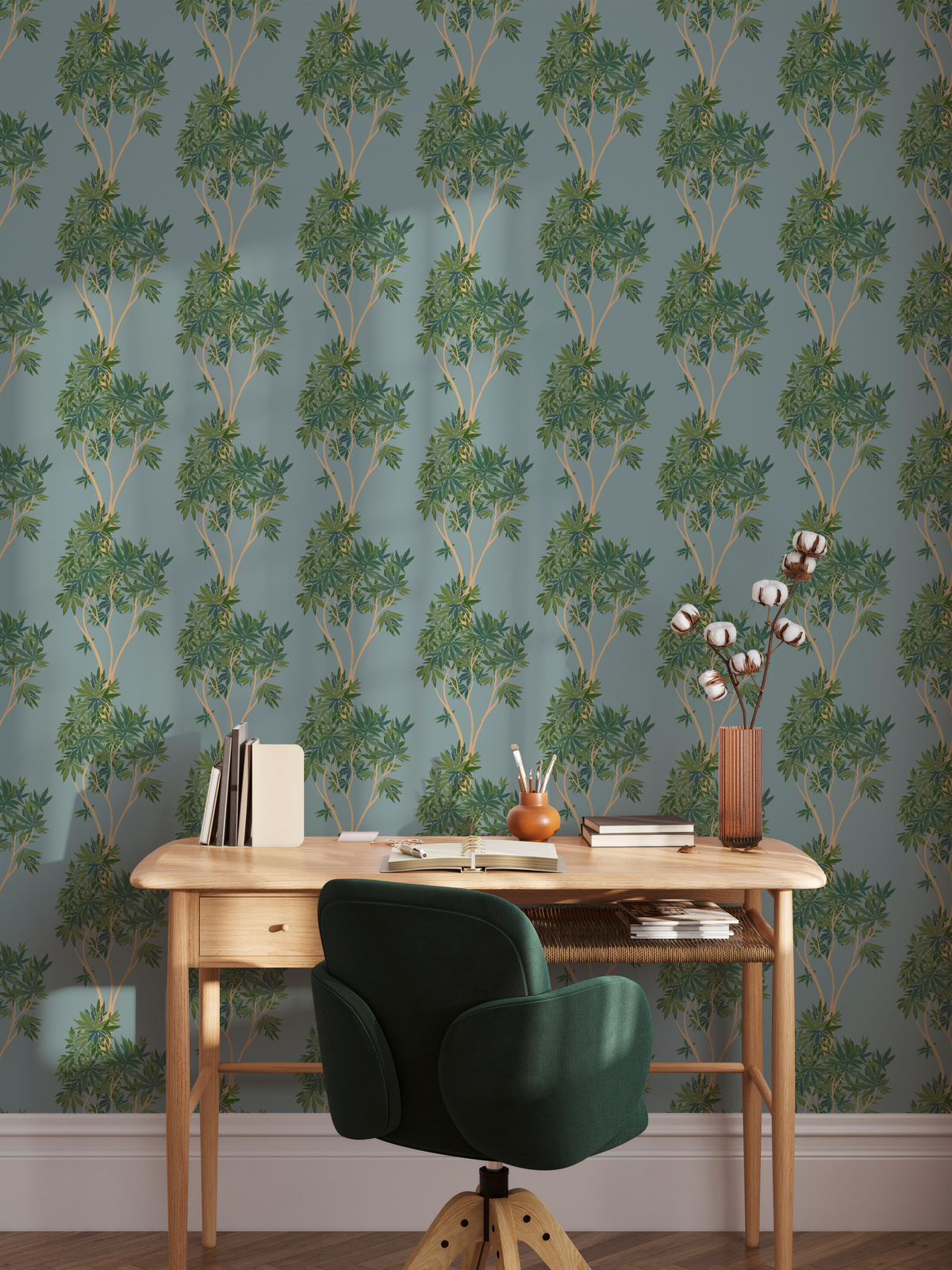 little cabari papier peint plante nature couleur bleu vert