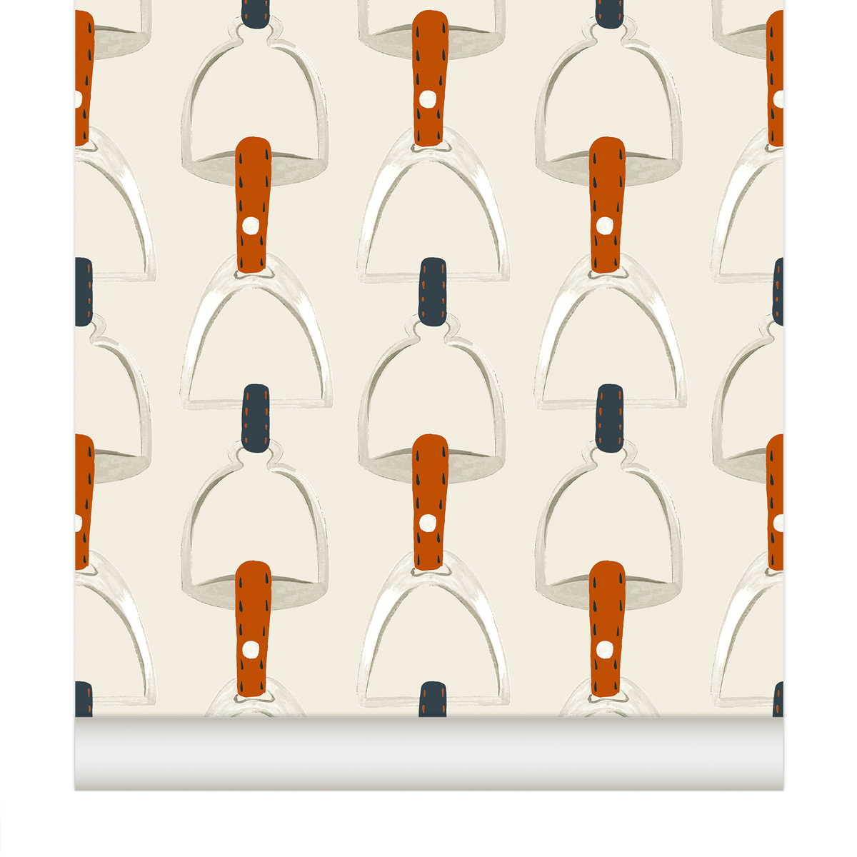 Épuré et graphique, ce papier peint Étriers met à l’honneur l’emblème équestre avec une finesse toute particulière. Le motif, dessiné avec le soin caractéristique de Little Cabari, crée un rythme élégant qui habille subtilement les murs.