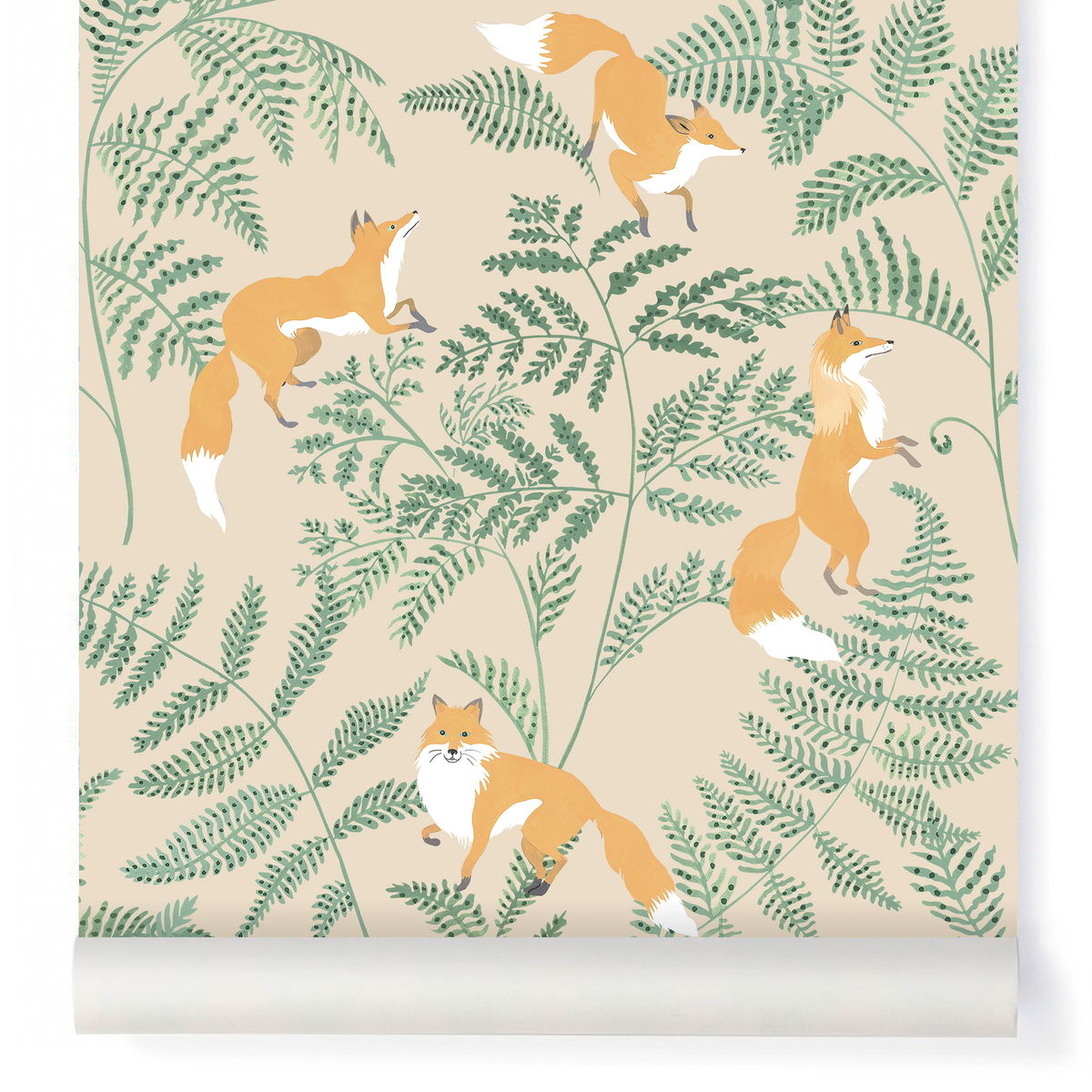 little cabari papier peint animal renard plante couleur orange vert