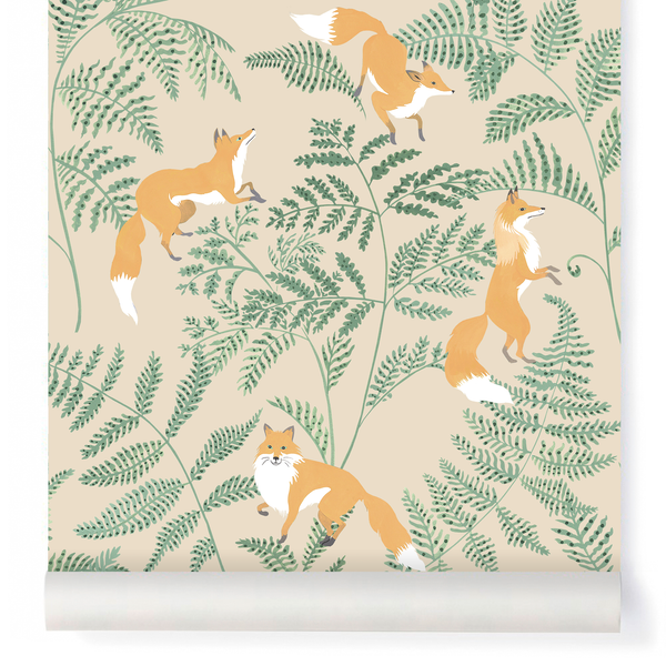 little cabari papier peint animal renard plante couleur orange vert