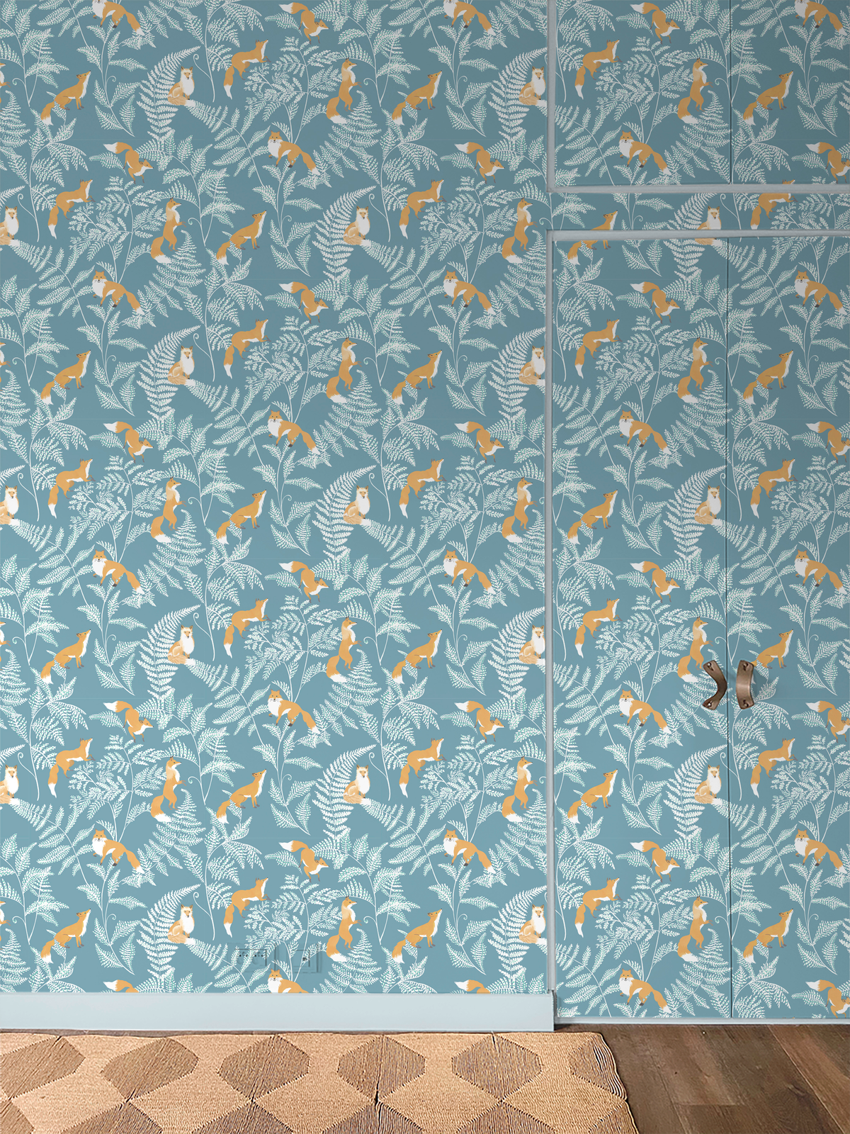 little cabari papier peint animal renard plante couleur orange bleu