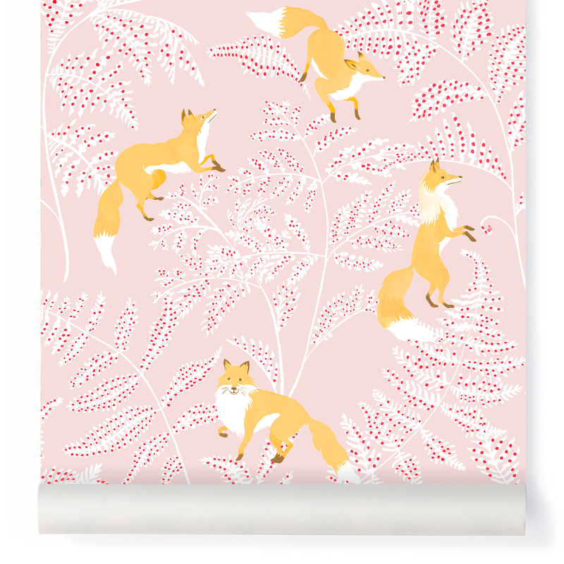 little cabari papier peint animal renard plante couleur orange rose