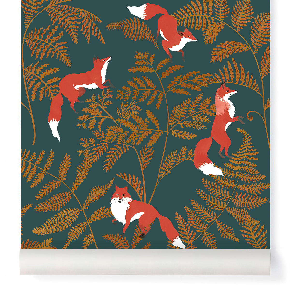 little cabari papier peint animal renard plante couleur orange bleu 