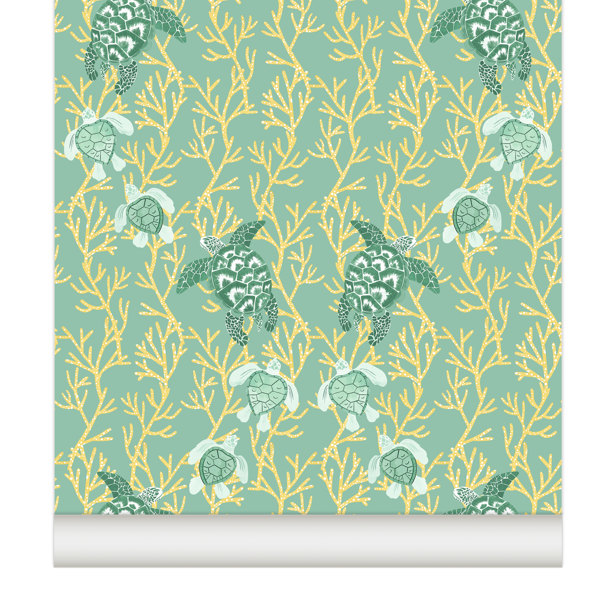 little cabari papier peint animal mer corail couleur jaune vert
