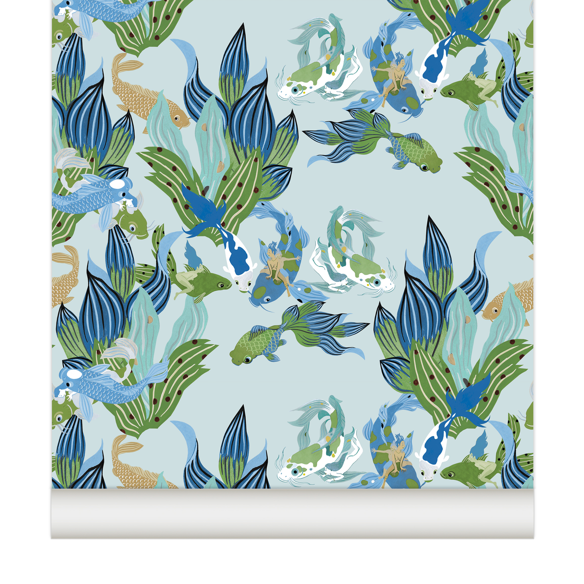 little cabari papier peint poisson mer couleur vert bleu 